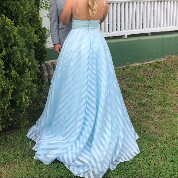LIGHT BLUE BALL GOWN-SIZE 8-DESIGNER-SHERRI HILL-100% POLYESTER-LENGTH WAS ALTER - Picture 3 of 3